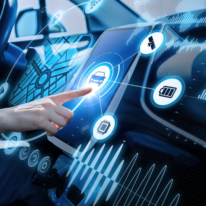 futuristic vehicle and graphical user interface (GUI) intelligent